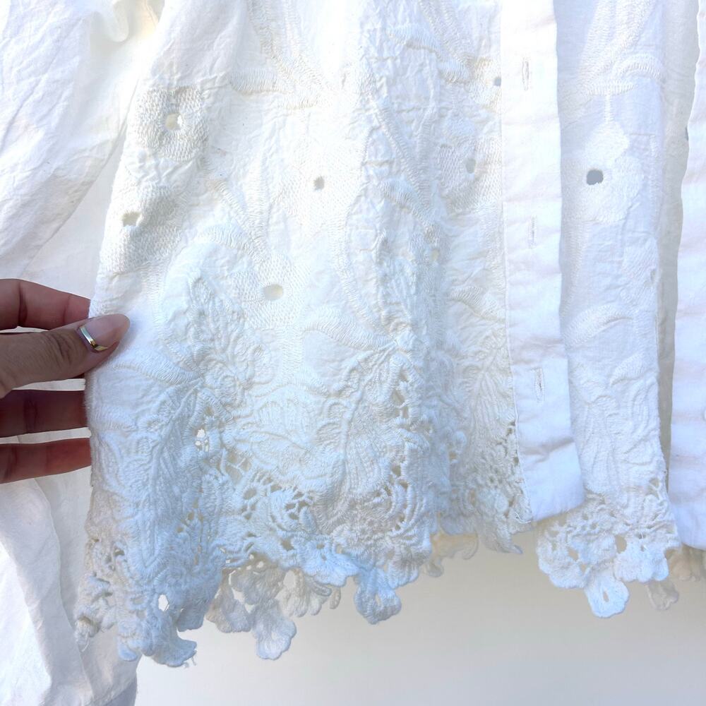 Calypso St. Barth White Lace Embroidered Button Down Medium Cottagecore Top - Picture 5 of 8